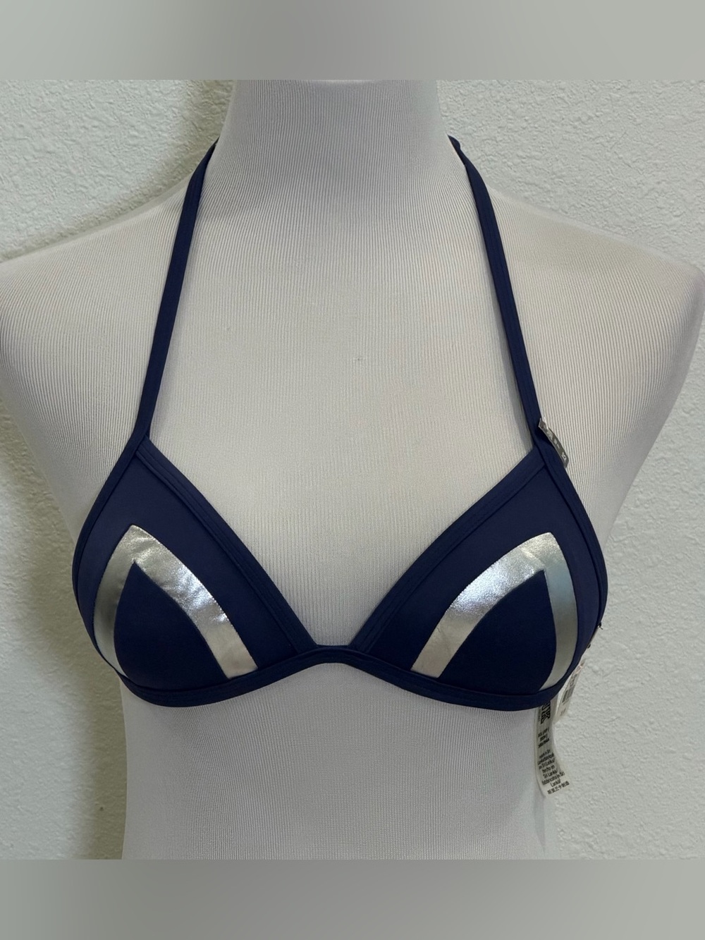 NEW Victoria's‎ Secret PINK Swim Push-Up Bikini Top XS Padded Navy Blue Metallic